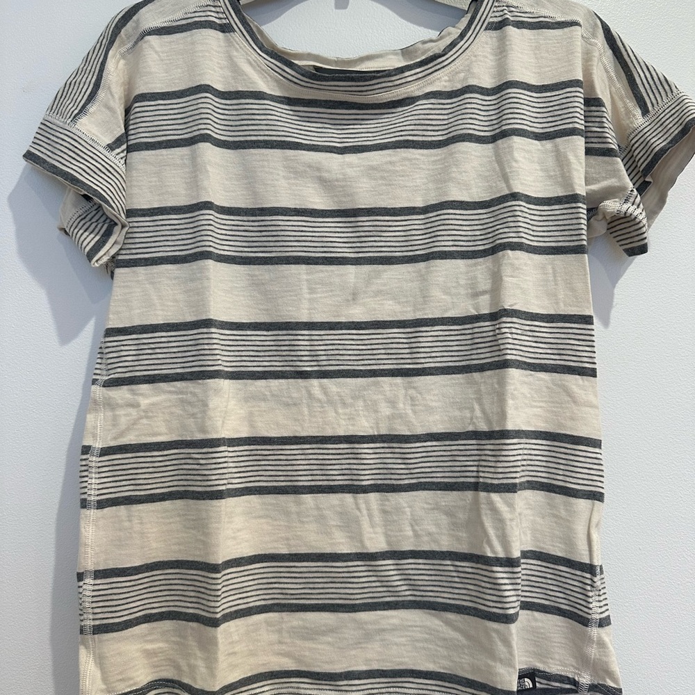 The North Face Cream and Grey Striped Tee